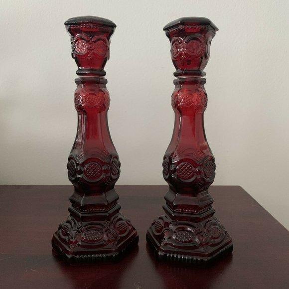 Avon Other - ⬇️Avon Cape Cod Glass Decanter Ruby Red Candle stick